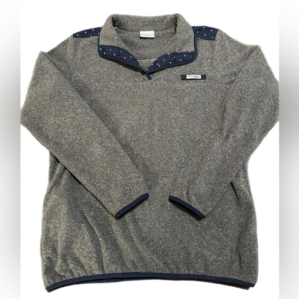Columbia PFG Women’s Fleece Pullover-Large-Gray with Navy Accents/White Dots